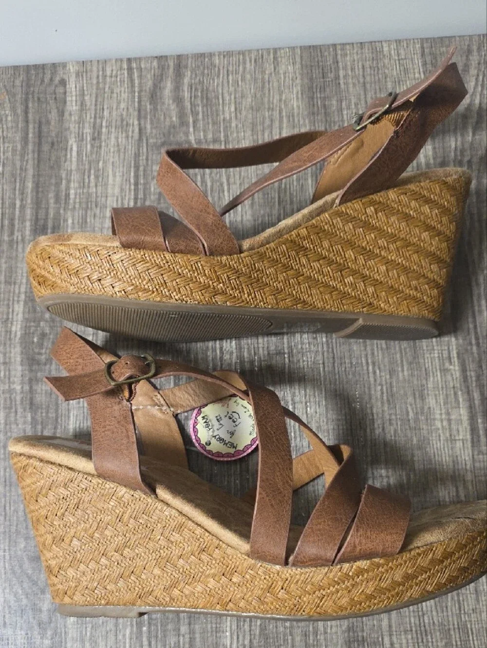 Jellypop Brown Crisscross Wedge Sandals Size 9.5